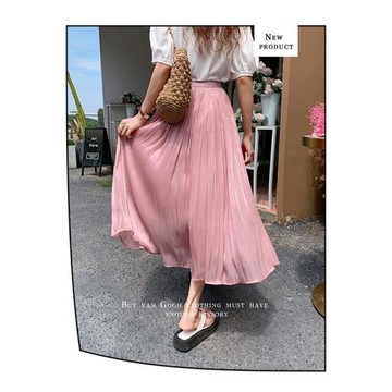 絲光感氣質半身裙女修身顯瘦中長款A字裙垂墜飄逸秋季傘裙子D1822