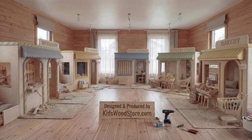 手工製作木製遊戲屋套組 - 室內角色扮演村，可客製化