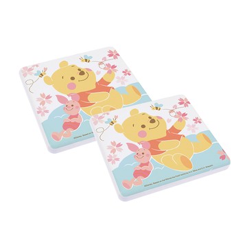 【Disney 迪士尼】珪藻土吸水杯墊-櫻花系列 飄花維尼 方 （2入/組） （10x10x0.9cm） _廠商直送
