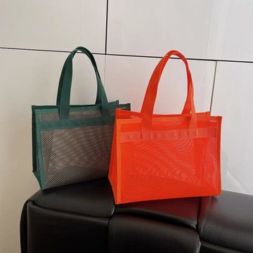 源頭工廠現貨ins透明網紗手提袋時尚輕便沙灘包旅行大容量購物袋