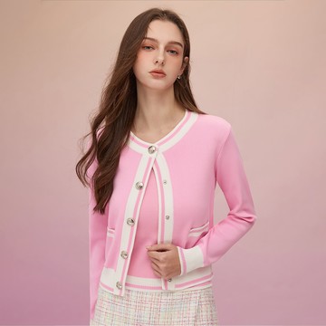 SO NICE 小香風撞色針織外套