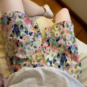 短褲 INS日系碎花高腰短褲闊腿A字短褲女生夏天穿搭寬鬆休閒短褲大尺碼女裝 10804