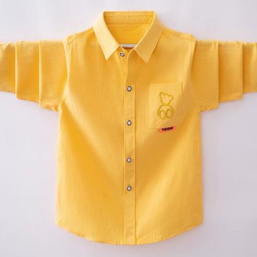 兒童襯衫春秋純色男童中大童襯衣童裝小熊翻領長袖衫衣純棉寸衫