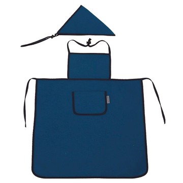 Bebe Chouette 兒童款 牛津布圍裙組 圍裙+頭巾+袖套 深藍色 100%棉  XL