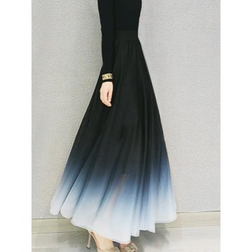 高級感裙子 微胖仙女裙 通勤韓版百搭漸變時尚亮絲垂感長裙半身裙