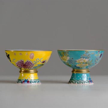 大雅齋 粉彩花鳥紋高足杯