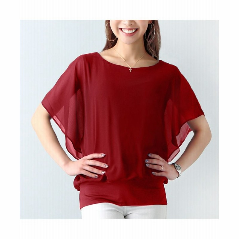 JUNOAH/ジュノア）シフォントップス シフォン ブラウス レディース 半袖/レディース ワイン 通販 LINEポイント最大1.0%GET  LINEショッピング