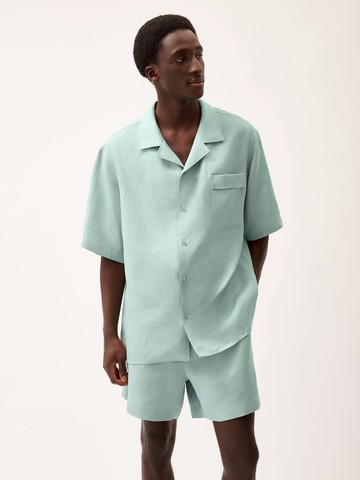 PANGAIA - DNA Aloe Linen Camp Collar Shirt - eucalyptus blue - S S