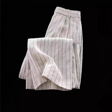 【米蘭精品】寬管褲休閒長褲-直筒條紋顯瘦棉麻女褲子74km21