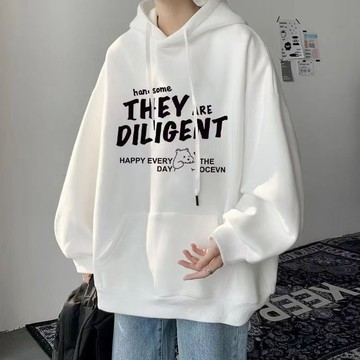 臺灣出貨 休閒印花 男女休閒款 套頭式連帽長袖上衣 刷毛加絨款 大碼M-8XL 潮流日常上衣 秋冬外出穿搭連帽上衣 DQ