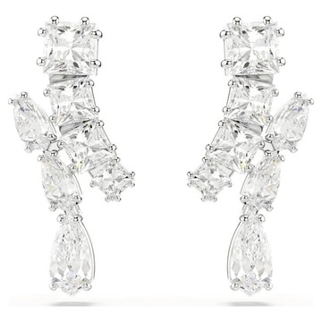 【Swarovski 施華洛世奇】Matrix 水滴形耳環 (混合式切割 白色 鍍白金色)(5700418)