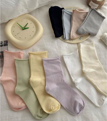 卷邊襪子女中筒夏季薄款運動日系棉純色夏天堆堆襪【繁星小鎮】