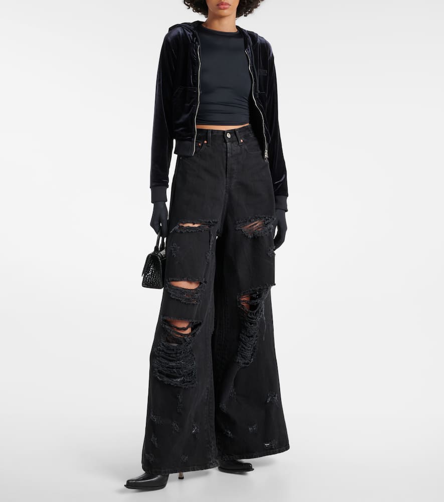 Vetements Cropped velvet hoodie