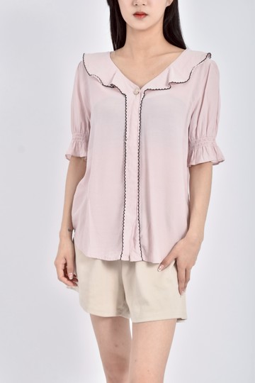 (M) poone公主收袖粉色短袖上衣