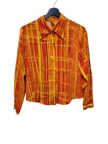 日本古著 雪紡 金屬鈕釦 橘黃色 長襯 L號 近全新