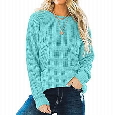 ZESICA Women's Long Sleeve Crew Neck Waffle Knit Casual Loose Oversized Pul