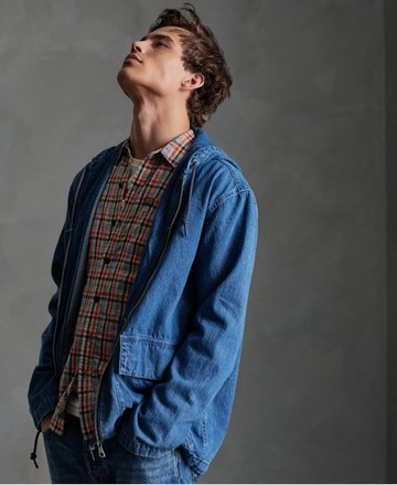 Superdry Men's Men's Hooded Denim Jacket Blue / Mid Blue - Size: Xxl