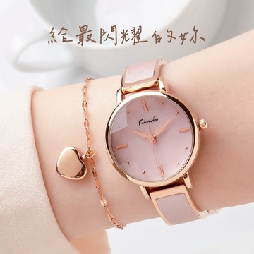 【RADIANT STAR】女人愛美愛自己銀河星空1+1獨家超值禮盒手錶鈦鋼手鍊二件組-粉面粉帶+玫金手鍊  畢業禮物