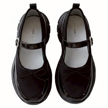 ILoveJ 女童用 HJ 繫帶蝴蝶結緞面運動鞋  黑色  210