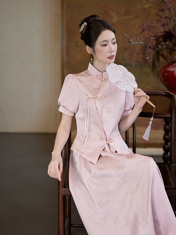 粉瑤 兩件式套裝 訂婚改良旗袍 新中式國風氣質 新娘婚禮敬酒禮服