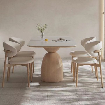 免運 開立發票 餐桌椅組 北歐實木巖板餐桌長方形輕奢現代簡約家用小戶型進口白蠟木餐桌椅S069快速出貨