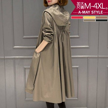 加大碼外套-韓風薄款連帽顯瘦過膝風衣(M-4XL)【XT580747】＊艾美時尚(現+預)
