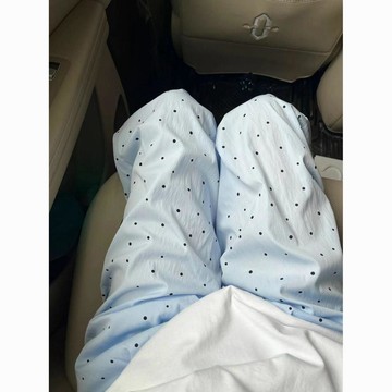 台灣出貨 遛彎褲女夏季新款藍色波點寬鬆韓版大碼休閒長褲可外穿睡褲 長褲睡褲 單件睡褲 居家褲 睡褲 舒適透氣
