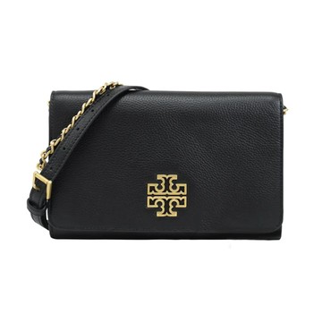 TORY BURCH - 雙T-LOGO皮革翻蓋斜背包 (黑)