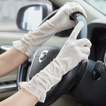 夏季女開車駕駛騎行防滑超薄款蕾絲冰絲遮陽手套優雅顯瘦觸屏透氣