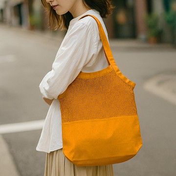 《danica》Heirloom網格純棉購物袋(橙橘)