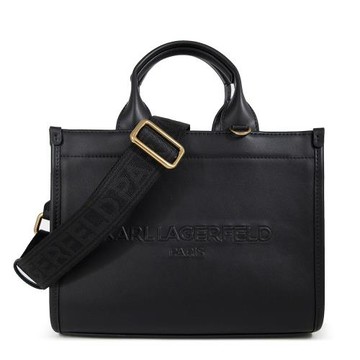 KARL LAGERFELD 卡爾浮雕LOGO皮革手提/肩斜兩用包(黑色)