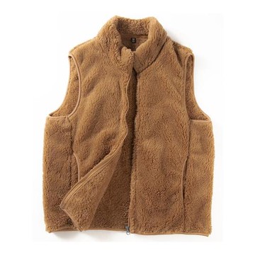 羊羔絨馬甲冬季日系簡約休閑立領坎肩長毛保暖修身開衫無袖外套男