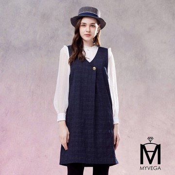 ❣️限時5折MA 經典格紋背心洋裝-藏青
