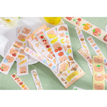 🍋檸檬青🍋 清倉現貨可愛小熊糖果樂園系列卡通銅版紙+PVC兩種材質長條貼紙6款40枚入手帳裝飾素材
