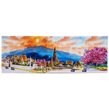 24mama 無框畫 美麗景點01 單聯式 全景 泰國 藝術繪畫 亞洲 建築 旅遊 櫻花樹 山 太陽 天空  80 x 30cm