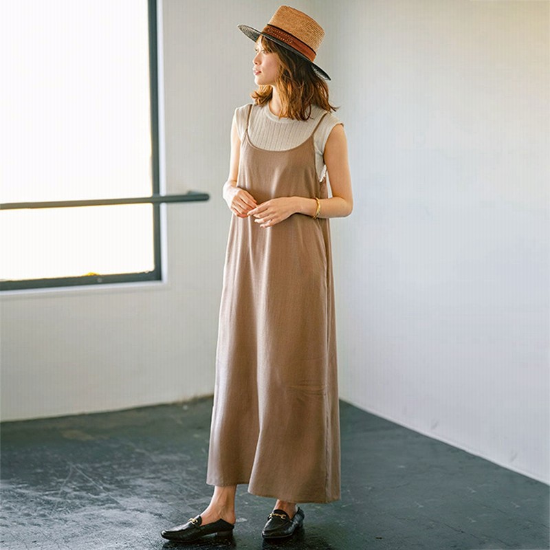 ジーラ Geera 麻入りバックオープンキャミワンピース ベージュ 通販 Lineポイント最大2 0 Get Lineショッピング