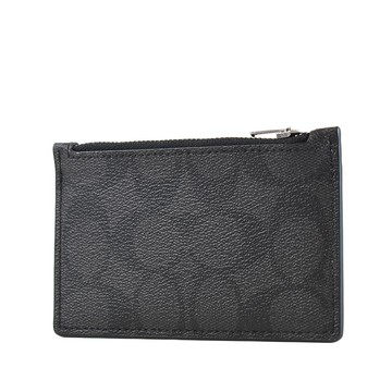 COACH 男款 緹花LOGO防刮皮革證件零錢包-黑色