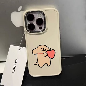 线条棕狗黑蘋果16 手機殼 iPhone11 15 14 13 12 Pro Max 8p 金屬相框殼 防摔殼