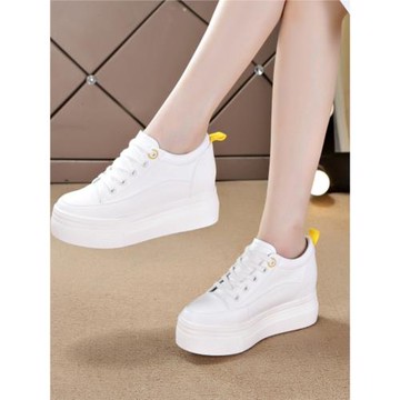 內增高小白鞋女2025春天流行松糕厚底真皮厚底增高8cm休閑小白鞋