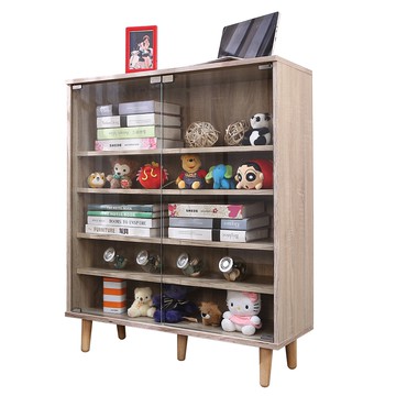 BuyJM MIT低甲醛寬80cm可堆疊五層強化玻璃門實木腳展示櫃/置物櫃/書櫃漂流木色