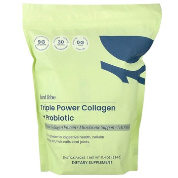 Bird and Be, Triple Power Collagen + Probiotic, Flavorless, 30 Stick Packs, 0.38 oz (10.8 g) Each