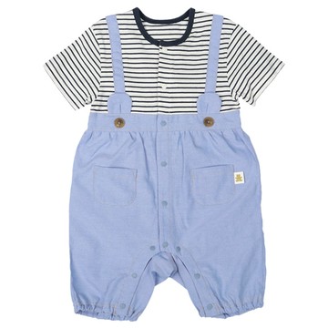 akachan honpo - 短袖假兩件兔裝-素面-藍色