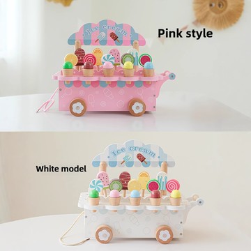 兒童仿真過家家玩具 丹麥貴族冰淇淋玩具 雪糕推車玩具 售賣商店 木質玩具