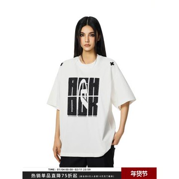 【Achock官方店】美式重工刺繡短袖T恤男女潮牌新款寬松情侶上衣