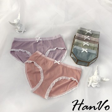 【HanVo】甜甜棉花糖色系中低腰內褲 甜美舒適親膚透氣日系三角褲 獨立包裝 流行少女內褲 內著 A11-5593