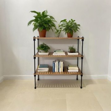 E家工廠 85公分置物架 書架 花架 層架 三層置物架 239-KC（原木+黑色）