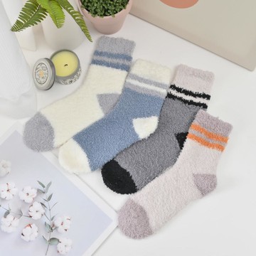 珊瑚絨條紋1/2保暖襪-多色任選
