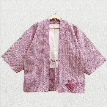 玫瑰紅真絲羽織外套　紮染　及服開襟衫　日本製造