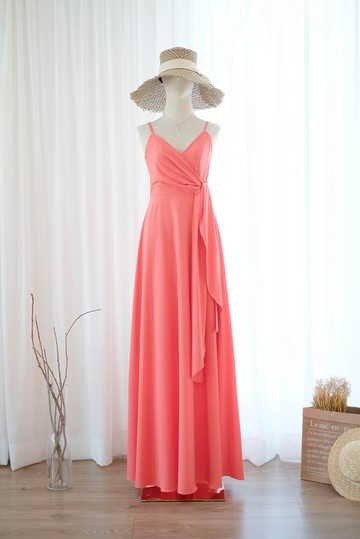 橘紅色長洋裝 伴娘服 新娘禮服 派對洋裝