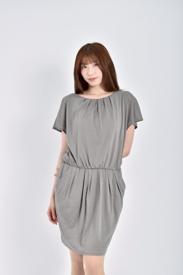 (M) 23区 Vingt trois arrondissements質感棉質短袖收腰綠色洋裝